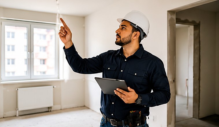 Inspector checking a flat before handover